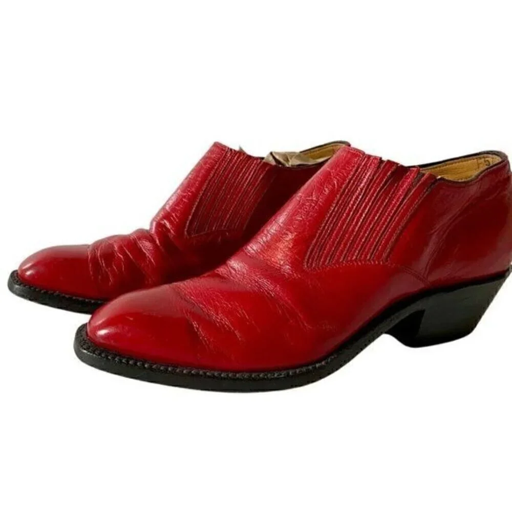 Vintage Lucchese Classic Handmade Red Leather Ankle Western Boots Booties US 7B